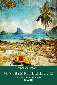 a book cover with an image of a hat on the beach and palm trees in the background