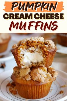 pumpkin cream cheese muffins on a white plate