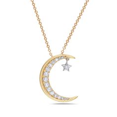 Birmingham Jewelry Item Number: BJNK12771XD Women's Gold Necklace Moon And Star With Diamonds 14K Yellow Gold / White GoldChain Included: 16" - 18" Adjustable Diamond: 18 round 0.38ct *The possibilities are not limited to the options in the dropdown. For pricing on further customizations & special options, please call: 1-586-939-5100 Luxury Yellow Gold Celestial Diamond Necklace, Luxury Star-shaped Diamond Necklace For Women, Fine Jewelry Diamond Moon Phase Necklaces, Fine Jewelry Diamond Moon Phase Necklace, Diamond Moon Phase Necklace Fine Jewelry, Moon Phase Diamond Necklace Fine Jewelry, Celestial Style 14k White Gold Necklace, Diamond Necklace With Moon Charm For Anniversary, Fine Jewelry 14k Gold Moon Phase Necklace