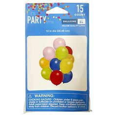 the party time balloons are in a package