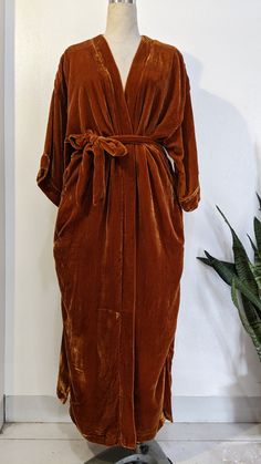 Silk Velvet Night Robe Rust Orange Silk Velvet Kimono, Kimono Cardigan, Hand-dyed Long Duster, Natural Silk Velvet Over-sized Jacket - Etsy Historical Recipes, Silk Dressing Gown, Velvet Kimono, Blue Kimono, Long Duster, Boho Life, Velvet Clothes, Orange Velvet, Rust Orange