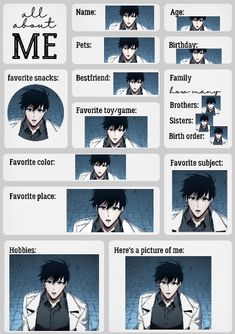 an anime character's face is shown in the middle of this page, with different expressions