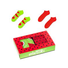 mixTURY Watermelon Each pack of mixTURY contains four socks - each pair featuring a different design. You can wear them like you would wear a regular, matching pair of socks. But you can also mix it up a little.  Watermelon is 92% water, so it might be a bit shocking to learn that mixTURY Watermelon are 100% yarn. Quality yarn at that! That's why, whether you choose Slices, Seeds or a mix of the two, you'll always be satisfied. You got our word, we're not spinning yarns there.   Watermelon Slice Colourful Socks, Watermelon Slice, Voulez Vous, Crazy Socks, Colorful Socks, Socks And Hosiery, Hosiery, Old Fashioned, Favorite Outfit