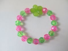 Kids Flower Bracelet-Green Flower Bracelet-Girls Bracelet-Bracelets for Girls-Kids Bracelets-Beaded Bracelet-Girls Birthday Gifts Pink Bracelet For Party Favors, Pink Beaded Jewelry For Party Favors, Cute Round Beads Jewelry For Party Favors, Pink Round Bead Bracelets For Birthday Gift, Pink Round Beads Bracelets For Party Favors, Pink Round Beads Bracelets For Birthday Gift, Pink Bracelets With Round Beads For Party Favors, Adjustable Green Charm Bracelet For Party, Pink Round Beads Bracelet For Birthday