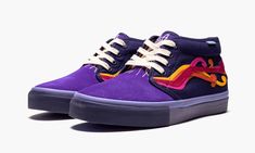 The Sole Classics x Vans Chukka LX “Funk” is a special edition of the classic skate shoe by the Ohio-based sneaker boutique.  Part of their “Funk” collection inspired by the aesthetic of 1970s funk music, this Chukka features a purple canvas and suede upper with a corduroy interior.  Vans’ classic side stripe, which appears on the Chukka for the first time ever, is reinterpreted into multicolor wavy shapes for a funky effect.  The purple hues continue on the vulcanized midsole and signature waff Van Shoes, Funk Music, Purple Canvas, Sneaker Boutique, Skate Shoe, Stadium Goods, Classic Shoes, Purple Hues, Vans Classic