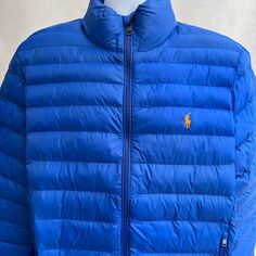 New Men’s Cool “Polo Ralph Lauren” Blue Down Jacket, Signature Ralph Lauren Orange Pony, Horizontal Channel Jacket, Size.: Large, Made In Vietnam. Blue Puffer Jacket With Padded Collar, Blue Long Sleeve Puffer Jacket With Padded Collar, Blue Puffer Jacket With Padded Collar For Fall, Blue Puffer Jacket With Padded Collar For Outdoor, Blue Padded Collar Outerwear For Cold Weather, Blue Outerwear With Padded Collar For Cold Weather, Blue Padded Collar Outerwear For Fall, Royal Blue Long Sleeve Outerwear For Fall, Royal Blue Long Sleeve Winter Outerwear