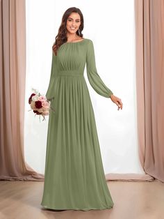 #color_Olive Green Satin Hoco Dress, Mint Green Bridesmaid Dresses, Bridesmaid Dresses Dusty Sage, Stretch Satin Dress, Long Sleeves Dress, Floor Length Chiffon Bridesmaid Dresses, Modest Bridesmaid Dresses, Chiffon Bridesmaid Dresses, Dusty Rose Dress