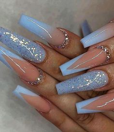 Long Acrylic Nail Designs, Blue Acrylic Nails, Cute Acrylic Nail Designs, Long Acrylic Nails Coffin, Coffin Shape Nails, Bling Acrylic Nails, Acrylic Nails Coffin Short, Summer Acrylic Nails