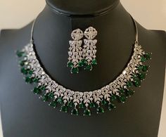 A gorgeous jewelry set consisting of an american diamond and emerald necklace, with matching earrings. Emerald Necklace, American Diamond, Gorgeous Jewelry, Matching Earrings, Jewelry Set, Jewelry Sets, Etsy Earrings, Emerald, Etsy Uk