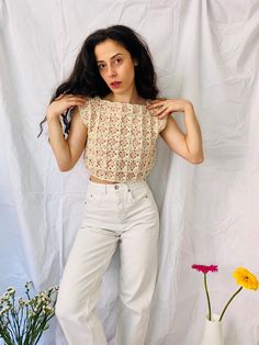 This is Granny Square Top for summer. Cotton and lightly. Crop and stylish. Model size: 168cm/55kg Please contact us for different colors. Granny Square Crop Top, Square Crop Top, Granny Square Top, Cady Heron, Vintage Blanket, Square Top, Top For Summer, Yellow And Pink, Summer Crochet