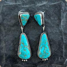 Judith Dixon Navajo Sterling J Turquoise Earrings Worn A Couple Of Times, Still Look Brand New. For Pierced Ears Genuine Indian Handcrafted Sterling Silver Retail $450 Kingman Turquoise Kingman Turquoise, Earrings Color, Turquoise Earrings, Pierced Ears, Ear Piercings, Bead Work, A Couple, Jewelry Earrings, Womens Sizes