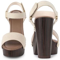 With a different closure type, there are hook and loop sandals with a block heel. With suede uppers, these sandals can lengthen your legs and are suitable for any casual wear. You can pair these heels with dresses, T-shirts, jeans, shorts, or anything casual or formal. A good choice as a gift for your mother, sister, or friend. Beige Open Toe Platform Block Heels, Beige High Heel Slingback Sandals With Buckle Closure, Beige Block Heels With Buckle Closure, Beige Slingback Sandals With Platform And Open Heel, Beige Wedge Sandals With Buckle And Block Heel, Beige Wedge Sandals With Buckle Closure And Block Heel, Beige Block Heel Wedge Sandals With Buckle Closure, Beige Open Toe Block Heels With Buckle Closure, Beige Wedge Sandals With Wooden Heel