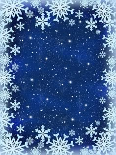 snowflakes are arranged in the shape of a square frame on a blue background