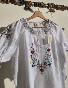 Embroidered Women's Blouse * 100% Organic Cotton (ecofriendly) * Handmade item * Embroidered by hand * Soft material * Designed & Created in Greece * Premium Quality Embroidered Shirts, Womens Blouses, Over 50 Womens Fashion, The 70s, Embroidered Shirt, Womens Clothing Tops, Work Outfit, Blouses For Women, Greece