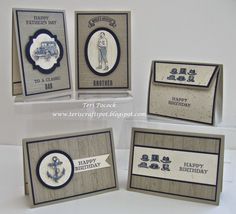 four card sets with an anchor, truck and happy birthday message