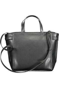 Elevate your everyday style with the sophistication of Calvin Klein. This handbag is a testament to sleek aesthetics, featuring a pair of sturdy handles, an adjustable and removable shoulder strap for versatile carrying options. The contrasting details add a daring edge to its classic black silhouette. Secure your essentials in the streamlined zip closure compartment, which includes a handy inside pocket. Crafted from a blend of 51% polyester and 49% polyethylene, this bag is not just about look Sleek Black Crossbody Bag, Sleek Black Bag With Detachable Strap, Sleek Satchel With Detachable Strap And Double Handle, Classic Calvin Klein Shoulder Bag For Daily Use, Sleek Black Satchel With Detachable Strap, Sleek Black Satchel For Everyday Use, Calvin Klein Leather Shoulder Bag With Adjustable Strap, Modern Black Satchel With Top Carry Handle, Calvin Klein Leather Shoulder Bag With Detachable Strap