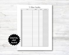 the printable daily planner is shown on top of a wooden table with a black and white sticker