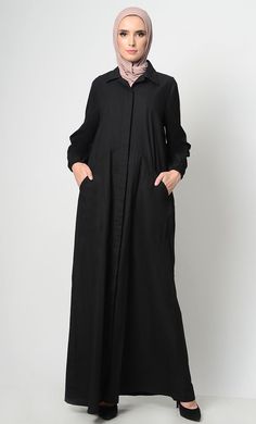 Stylish Button Down Abaya-Black Classy Abaya, Stylish Abaya, Black Abaya Designs, Abaya Fashion Dubai, Modern Abaya, Abaya Black, Moslem Fashion, Abaya Design, Black Abaya