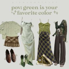 Cardigan Layout, Green Outfits Aesthetic, 70s Y2k, Green Aesthetics, Idea Box, Witch Outfit, Clothes Aesthetic