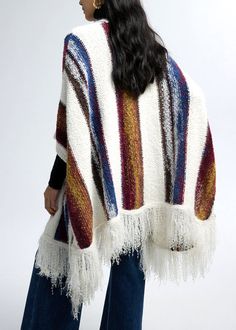 Boutique Tassel Striped Cozy Oversized Knit ShawlMade of fine Knit Blended.Measurement: 165cm/64.35" * 100cm/39". Matches easily with daily hairstyle, dresses & Shirts Cozy Winter Poncho With Fringe, One Size Knit Poncho With Fringe, Multicolor Tassel Shawl For Fall, Multicolor Fringed Shawl For Winter, Oversized Fringe Shawl For Winter, Multicolor Fringe Shawl For Winter, Oversized Fringed Shawl For Winter, Winter Multicolor Fringed Shawl, White Knit Poncho For Fall