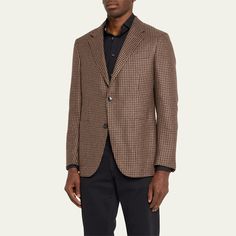 ZEGNA "Fairway" sport coat in houndstooth Notched lapels Two-button closure Chest welt pocket Side patch pockets Unfinished sleeves Double-vented back Wool/mulberry silk Made in Italy Tailored Sport Coat With Houndstooth Pattern And Lapel Collar, Semi-formal Sport Coat With Houndstooth Pattern, Semi-formal Wool Sport Coat With Houndstooth Pattern, Wool Sport Coat With Houndstooth Pattern For Semi-formal, Business Casual Sport Coat With Houndstooth Pattern, Tailored Houndstooth Sport Coat For Semi-formal Occasions, Semi-formal Houndstooth Outerwear With Notch Lapel, Business Casual Houndstooth Pattern Sport Coat, Business Casual Houndstooth Sport Coat With Lapel Collar