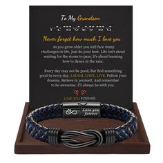 PRICES MAY VARY. Gifts for Grandson Design: The infinity knot bracelet is engraved with the words "love you forever". If you give this mens leather bracelet as a gift for grandson. Birthday Gifts for Grandson:This mens bracelet is made of stainless steel,also leather. Grandson gifts from grandma Bracelets for Grandson Size:This teen bracelets has 7.5/8.5/9 inches are available to fit most wrist,there is always a suitable size for gift for grandson. Grandson Gifts from Grandma: Get the leather br Valentines Day Gift For Husband, Grandma Design, Infinity Bracelets, Grandma Bracelet, Man Bracelet, Leather Bracelet For Men, Grandson Birthday, Grandson Gift, Graduation Gifts For Him