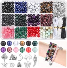 *-* GREAT VALUE SET: This 473pcs crystal bead kit come with 300pcs 8mm natural stone beads in 12 colors along with 3 rolls of elastic bracelet string cord and 170pcs bracelet accessories, great for bracelet and jewelry making *-* HEALING STONES FOR JEWELRY MAKING: This stone bead bracelet making kit includes lava beads, Chakra Beads which can relieve the pressure and increase the powers of concentration by accelerating the metabolism and absorbing negative energy. You can use all these natural s Bead Bracelet Making, Crystal Stone Bracelet, Chakra Beads Bracelet, Healing Beads, Bead Bra, Stones For Jewelry, Bracelet Making Kit, Chakra Beads, Stones For Jewelry Making