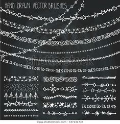 a set of hand drawn doodles on blackboard with white stars and swirls