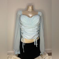 Ptp: 20-22 Inches Shoulder Length Down: 19 Inches White Tunic Shirt, Light Blue Long Sleeve, Light Blue Blouse, Bodysuit Blouse, Cow Shirt, White Long Sleeve Blouse, White Tunic, Sleeveless Tunic, Alternative Outfits