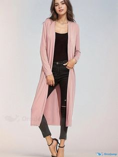 Orcajump - Solid Open Front Lightweight Cardigan, Casual Long Sleeve Long Length Cardigan, Women's Clothing Long Solid Color Cardigan For Spring, Solid Color Long Cardigan For Spring, Spring Long Cardigan Solid Color, Long Solid Color Spring Cardigan, Spring Stretch Solid Color Cardigan, Solid Non-stretch Spring Cardigan, Spring Solid Non-stretch Cardigan, Long Stretch Cardigan For Spring, Stretch Long Outerwear For Spring