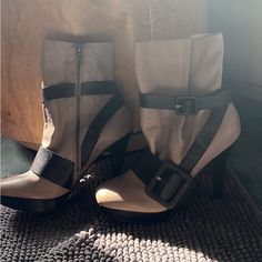 Beautiful Over Ankle Boot, Contemporary Boot, Soft Genuine Leather, 3.25” Heels Leather High Ankle Heels With Buckle Closure, High Ankle Leather Heels With Buckle Closure, Beige Leather Boots With Buckle Closure, Over Ankle Boots, Size 8 Women, Woman Colour, Bootie Boots, Ankle Boot, Ankle Boots