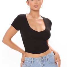 If Bought No Returns Thank You Everyday V-neck Crop Top, Black Scoop Neck Top For Night Out, Trendy V-neck T-shirt For Night Out, Black V-neck Top For Night Out, Black Casual V-neck Crop Top, Casual Black V-neck Crop Top, Trendy Black Scoop Neck Top, Trendy Black V-neck T-shirt, Black Scoop Neck Top For Everyday