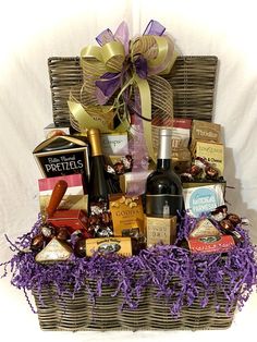 a wine and chocolate gift basket