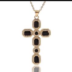 New Cross Necklace Black Swarovski Elements 16-19 Inch Extendable 2 Colors Available Very Beautiful Bundle To Save Silver With Gold Plating Black Rhinestone Necklaces For Formal Occasions, Black Rhinestone Necklace For Formal Occasions, Black Cubic Zirconia Necklace For Party, Black Crystal Necklace For Gift, Black Bling Jewelry For Gifts, Black Crystal Necklace For Evening, Black Bling Necklaces For Party, Black Cross Pendant Necklaces For Party, Black Cross Pendant Necklace For Party