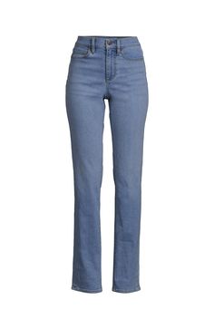 With a high-rise waist and a straight-leg silhouette, these stylish jeans are great to pair with your favorite tees, cardigans and more. They fit great and flatter every body. Classic 5-pocket design with button & zip fly, plus belt loops; Contoured, no-gap-in-back waist; High rise: Sits at your natural waist Straight leg is not too wide, not too narrow with slight taper at the ankle;; Indigo: 72% cotton (20% Recover™ recycled cotton fiber)/27% polyester/1% spandex. White/Black: 78% co Straight Fit Denim Bottoms, Straight Silhouette Denim Jeans For Spring, Spring Straight Silhouette Denim Jeans, Fitted Straight Leg Light Indigo Bottoms, Light Indigo Fitted Straight Leg Bottoms, Fitted Light Indigo Straight Leg Bottoms, Casual Flare Jeans With Straight Silhouette, Straight Silhouette Denim Bottoms For Fall, Denim Bottoms With Straight Silhouette For Fall