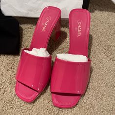 Just In Time For Barbie Season!! New, Unused 100% Authentic, I Am Original Owner With Receipt Comes Full Set With Box And 2 Dust Bags Us Only No Return, No Exchange Designer Patent Leather Slip-on Heels, Luxury Patent Leather Heels For Spring, Designer Pink Square Toe Heels, Luxury Slip-on Heels For Spring, Designer Pink Heels With Square Toe, Luxury Pink Patent Leather Heels, Designer Patent Leather Heels For Spring, Classic Pink Heels With Padded Heel, Designer Pink Slip-on Heels