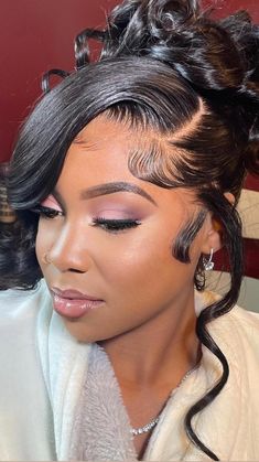 18th Birthday Hairstyles Short Hair, Updo Wigs Black Women, Prom Updo Black Women, Frontal Updo Hairstyles, American Deli, Makeup 2022, Prom 23, Church Anniversary, Black Wedding Hairstyles