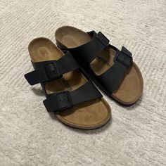 New Without Tags Birkenstock Sandals. Sz 42. Black Strap. No Defects Or Issues Just Too Big For Me. Comfortable Black Footbed Sandals With Cork-bed Midsoles, Black Flat Slides With Cork-bed Midsoles, Casual Everyday Slides With Round Toe, Black Footbed Sandals With Buckle Closure For Beach, Casual Adjustable Round Toe Footbed Sandals, Casual Black Footbed Sandals With Buckle Closure, Summer Black Footbed Sandals With Cork-bed Midsoles, Black Summer Footbed Sandals With Cork-bed Midsoles, Black Sandals With Cork-bed Midsoles For Vacation