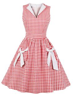 1950s Plaid Bow Pockets Lapel Dress | Retro Stage 1950s Rockabilly Fashion, 1950s Rockabilly, Winter Party Outfit, Vestidos Retro, Party Outfits For Women, Dress Retro, Bow Decor, Retro Mode, 1940s Dresses