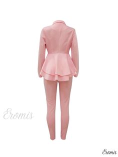 Eromis – Sophisticated Long Sleeve Ruffled Hem Tunic Pantsuits with Solid Deep V Neck, Exuding Elegance and Style, Perfect for Modern Womens Fashion Elegant Stretch Pantsuit For Spring, Fitted Chic Spring Suits, Elegant Stretch Suits For Spring, Fitted Long Sleeve Sets With Ruffles, Spring Chic Fitted Suits, Fitted Sets With Ruffles And Long Sleeves, Chic Stretchable Ruffled Sets, Chic Stretch Sets With Ruffles, Elegant Pink Stretch Sets