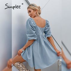 Brand Name: SIMPLEESilhouette: A-LINEOrigin: CN(Origin)Season: SummerNeckline: V-NeckSleeve Style: Lantern SleeveStyle: vintageDresses Length: Above Knee, MiniMaterial: CottonAge: Ages 18-35 Years OldModel Number: S21DR9002Sleeve Length(cm): ShortGender: WOMENWaistline: empirePattern Type: Solid Mens Summer Pants, Plaid Jacket Women, Sundress Casual, Women's A Line Dresses, Office Dresses For Women, Mini Dress Fashion, Spring Women, Couple Outfits, College Fashion