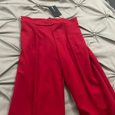 Victoria High Waisted Dress Pants Size: L Color: Red Chic Red Bottoms For Going Out, Red High Waist Bottoms For Going Out, Chic Red Bottoms For Party, Red Full Length Pants For Night Out, Red High-waisted Pants For Party, High-waisted Red Party Pants, Red High Waist Pants For Night Out, High Waist Red Pants For Night Out, Red Trousers For Party