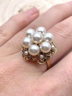 Antique Engagement Rings Victorian Pearl, Classic White Hallmarked Cluster Ring, Classic White Cluster Ring Hallmarked, Victorian 14k Gold Cluster Ring For Anniversary, Estate Style Round Jewelry Gift, Estate Gold Ring As Gift, Estate Style Hallmarked Jewelry For Anniversary, Formal White Heirloom Cluster Ring, Estate Hallmarked Jewelry For Anniversary