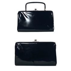 Vintage 50s 60s Black Patent Leather Purse Handbag Convertible Clutch Kiss Lock 1950s Purses Vintage Handbags, Evening Satchel With Fold Over Clasp, Evening Bags With Snap Closure And Top Handle, Evening Bag With Snap Closure And Top Handle, Classic Evening Bag With Fold Over Clasp, Retro Rectangular Evening Bag For Vintage Fashion, Classic Evening Bags With Fold Over Clasp, Vintage Evening Shoulder Bag With Hasp Closure, Retro Evening Shoulder Bag With Detachable Strap