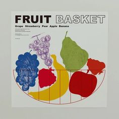 a poster with fruit on it in front of a white background and the words fruit basket