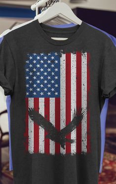 Cool Fourth of july Shirts on party and ceremony for Men / Women / Kids - Eagle on USA Flag 4 T-Shirt. Looks great with accessories for him/her: art, crafts, diy, decor, quotes, makeup, apparel, tank top, bracelet, socks on holiday. Amazing present for election, proud team, mommy, dad, boy, youth, son, mom, teen, wife, girl, fathers.