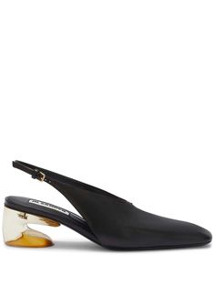 black calf leather square toe buckle-fastening slingback strap branded insole mid sculpted heel Shoe Closets, Jil Sander Shoes, Jil Sanders, Crystal Heels, Iconic Bags, Demi Fine Jewelry, Boot Pumps, Ballet Flat Shoes, Pump Sandals