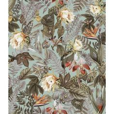 an image of a wallpaper with flowers and leaves on the backgroung