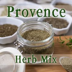 herbs in small white bowls and spoons with the words proven herb mix