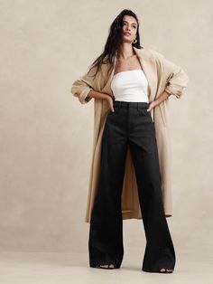 Italian Linen-Cotton Wide Leg Jean | Banana Republic Fall Fashion Outfits, Business Casual Outfits, Work Attire, Winter Fashion Outfits, Long Length, Outfit Inspirationen, Extra Long, Autumn Winter Fashion, Chic Outfits